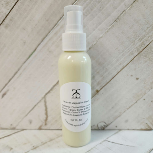 lavender magnesium cream in a pump bottle