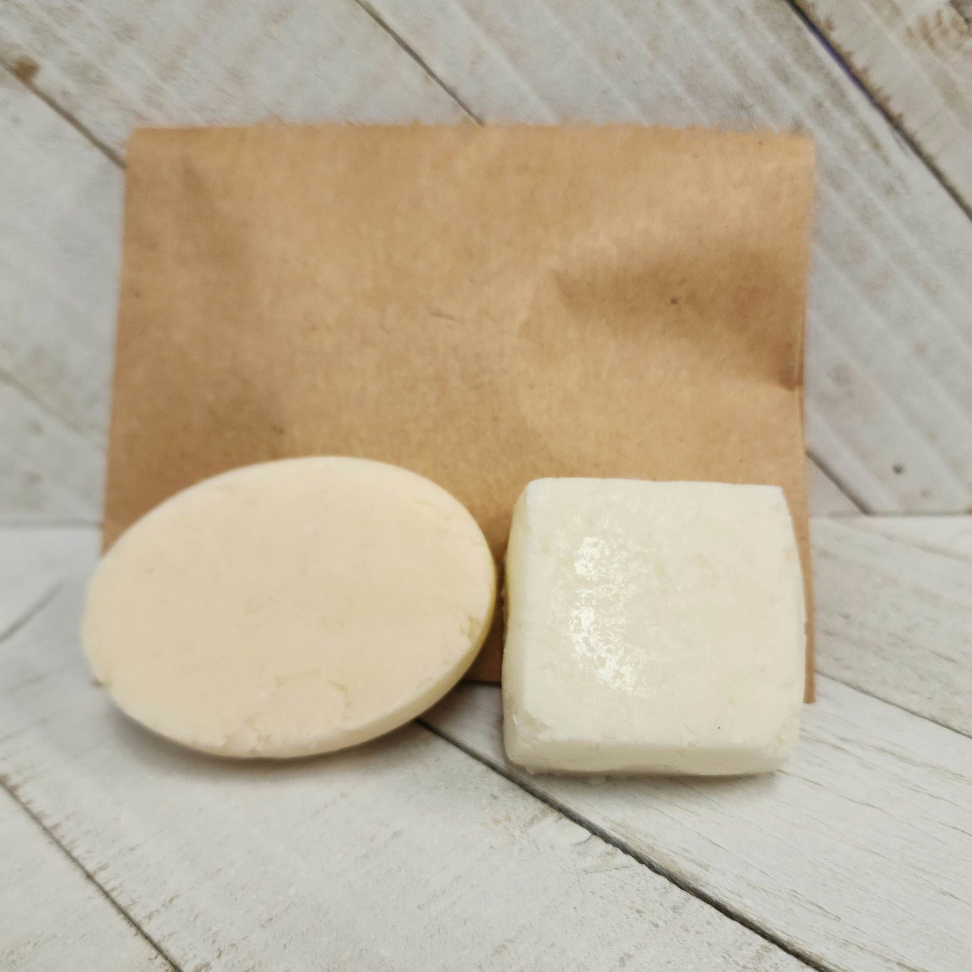 Solid Shampoo Bars oval and square shaped with kraft bag container