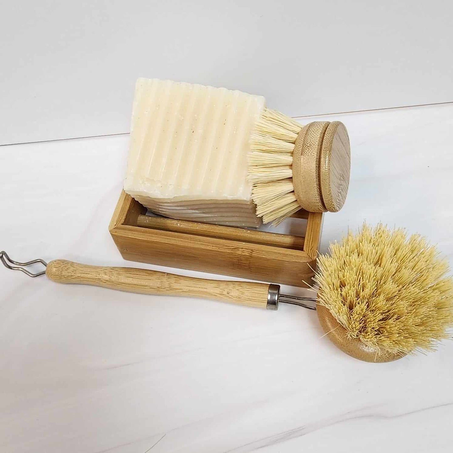 Zero Waste Dish Set comes with dish brush, soap, replacement brush head and soap dish